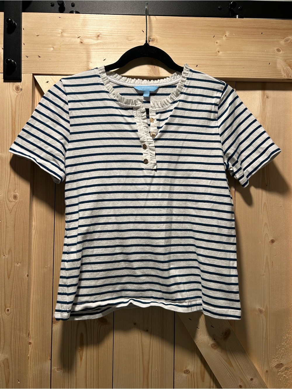 Draper James Navy and White Striped Short-Sleeve Henley